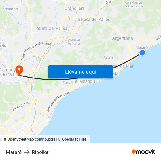 Mataró to Ripollet map