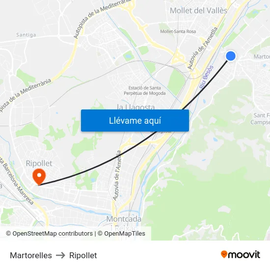 Martorelles to Ripollet map
