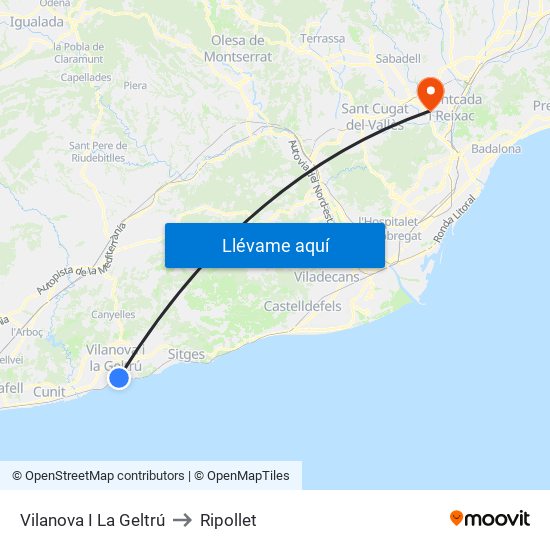 Vilanova I La Geltrú to Ripollet map