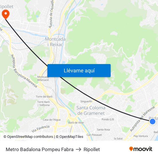 Metro Badalona Pompeu Fabra to Ripollet map