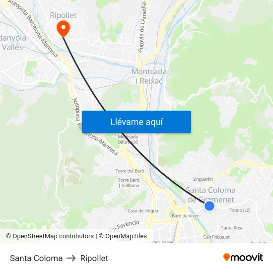 Santa Coloma to Ripollet map