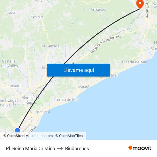 Pl. Reina Maria Cristina to Riudarenes map