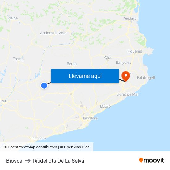 Biosca to Riudellots De La Selva map