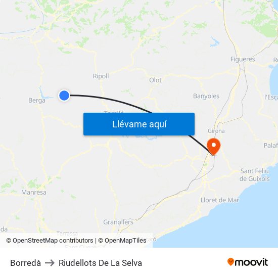 Borredà to Riudellots De La Selva map