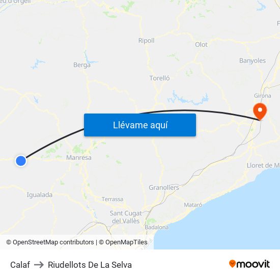 Calaf to Riudellots De La Selva map