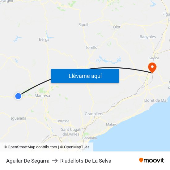 Aguilar De Segarra to Riudellots De La Selva map