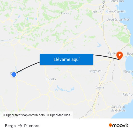 Berga to Riumors map