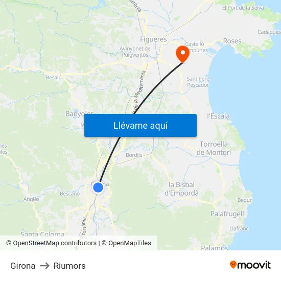 Girona to Riumors map