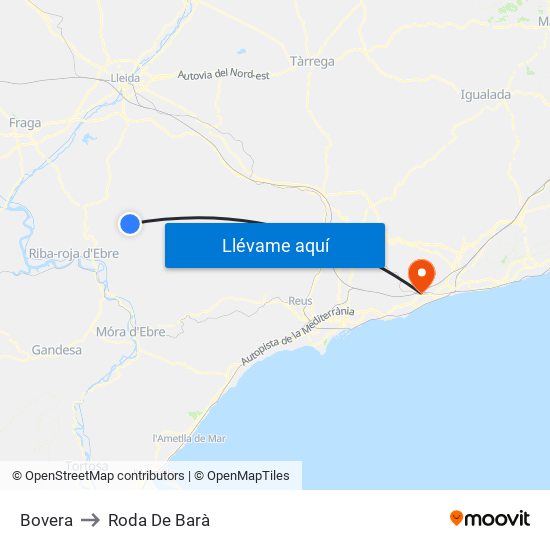 Bovera to Roda De Barà map