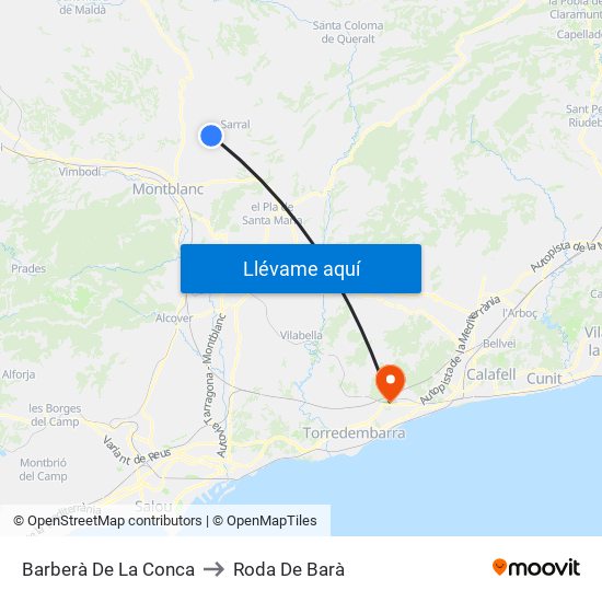 Barberà De La Conca to Roda De Barà map