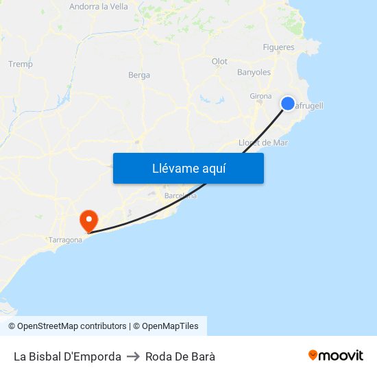 La Bisbal D'Emporda to Roda De Barà map