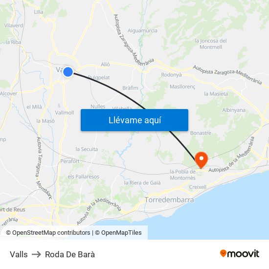 Valls to Roda De Barà map