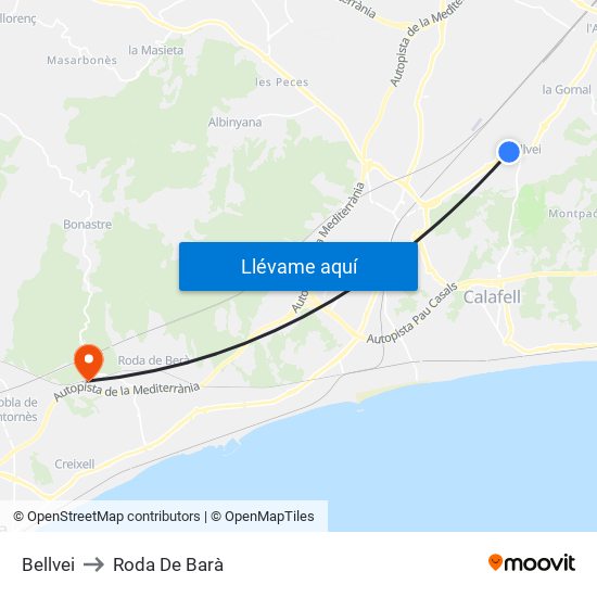 Bellvei to Roda De Barà map
