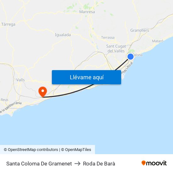 Santa Coloma De Gramenet to Roda De Barà map