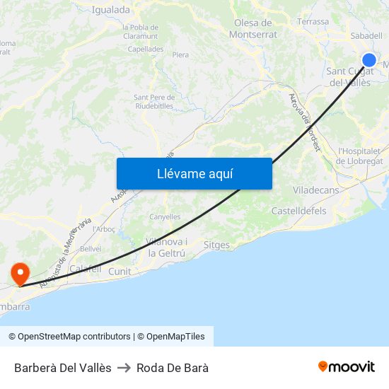 Barberà Del Vallès to Roda De Barà map