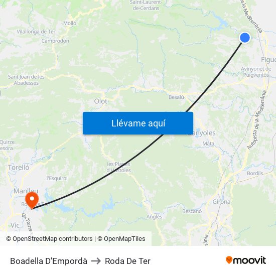 Boadella D'Empordà to Roda De Ter map