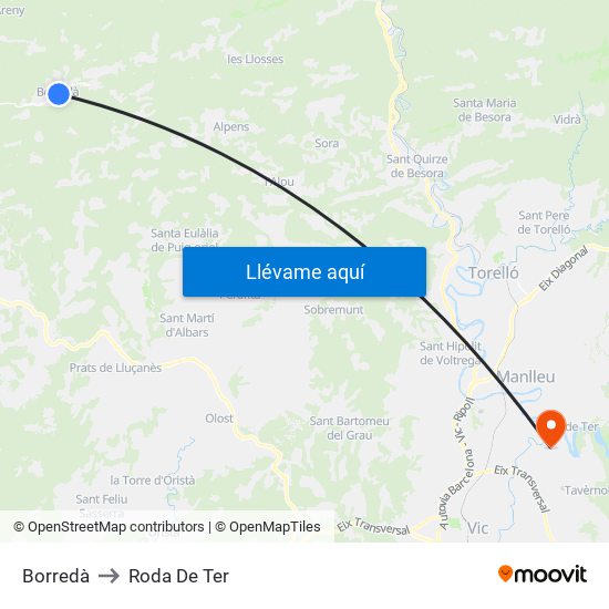 Borredà to Roda De Ter map
