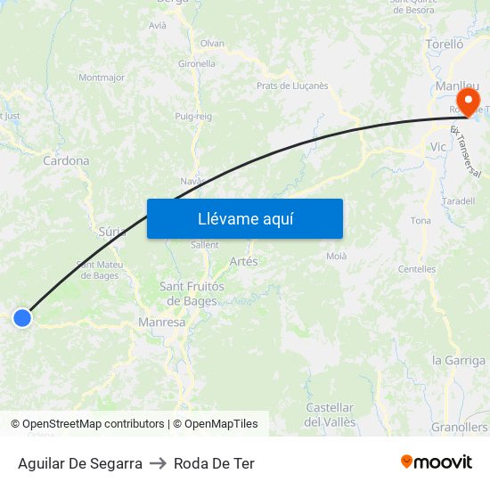 Aguilar De Segarra to Roda De Ter map