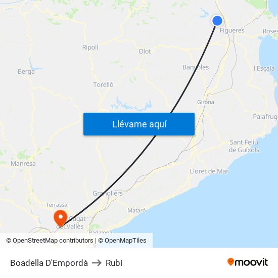 Boadella D'Empordà to Rubí map