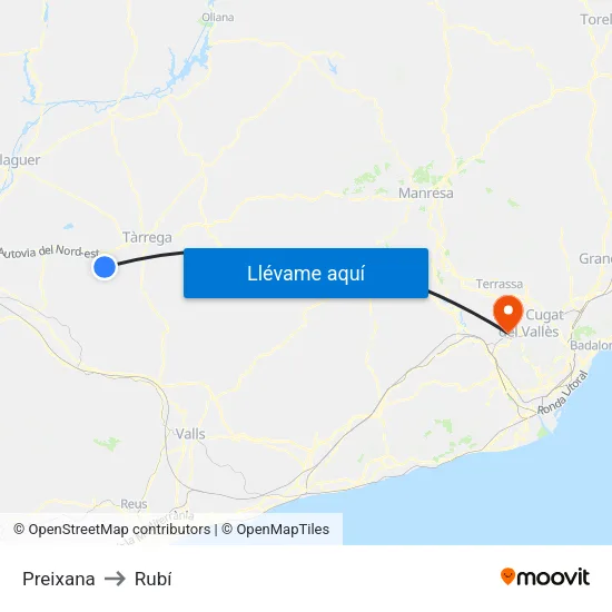 Preixana to Rubí map