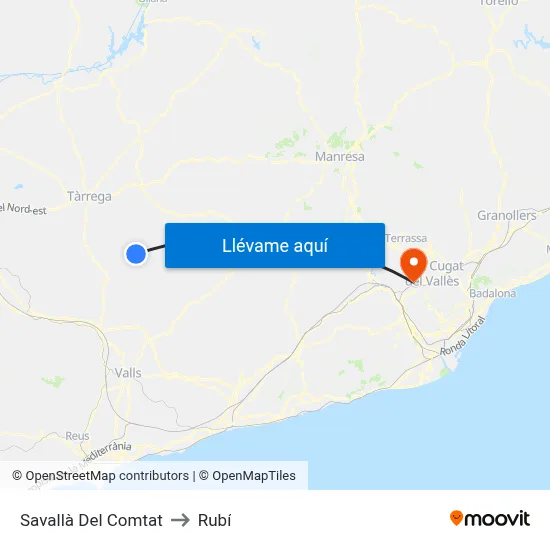 Savallà Del Comtat to Rubí map