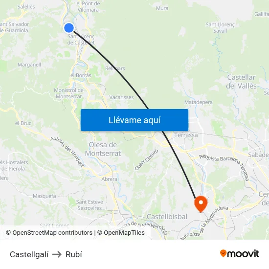 Castellgalí to Rubí map