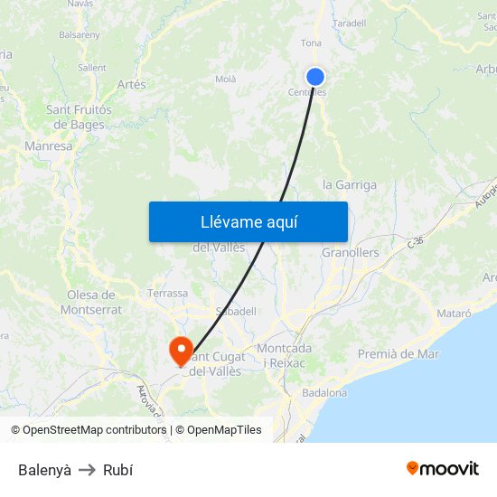Balenyà to Rubí map