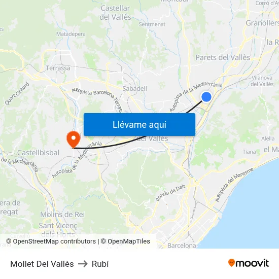 Mollet Del Vallès to Rubí map