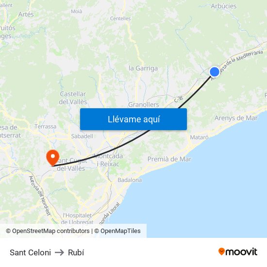 Sant Celoni to Rubí map