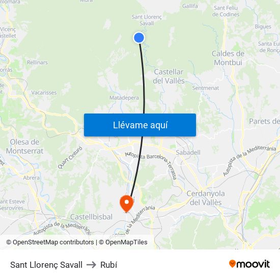 Sant Llorenç Savall to Rubí map