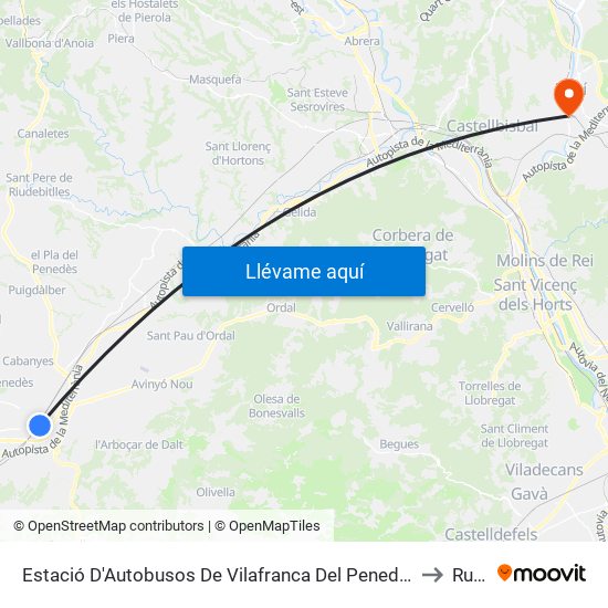 Estació D'Autobusos De Vilafranca Del Penedès to Rubí map