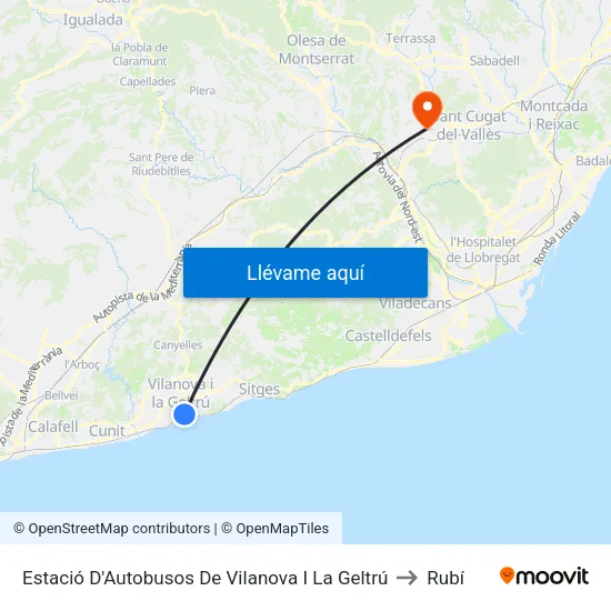 Estació D'Autobusos De Vilanova I La Geltrú to Rubí map