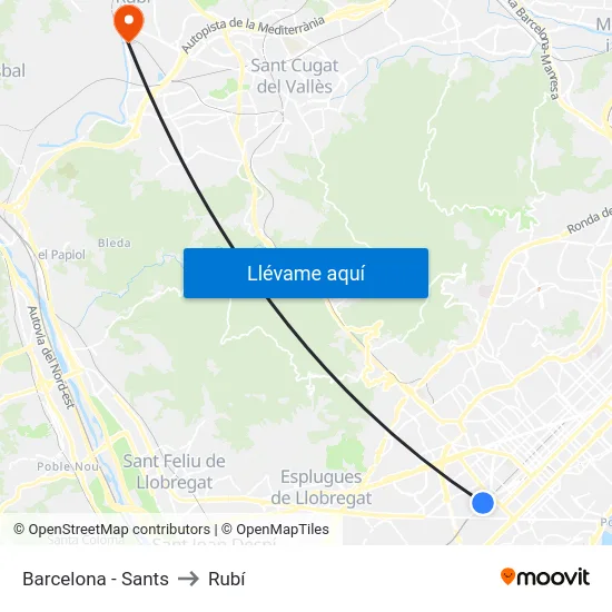 Barcelona - Sants to Rubí map