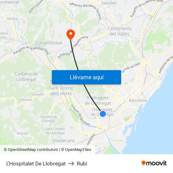 L’Hospitalet De Llobregat to Rubí map