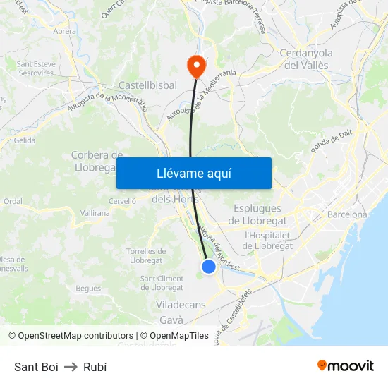 Sant Boi to Rubí map