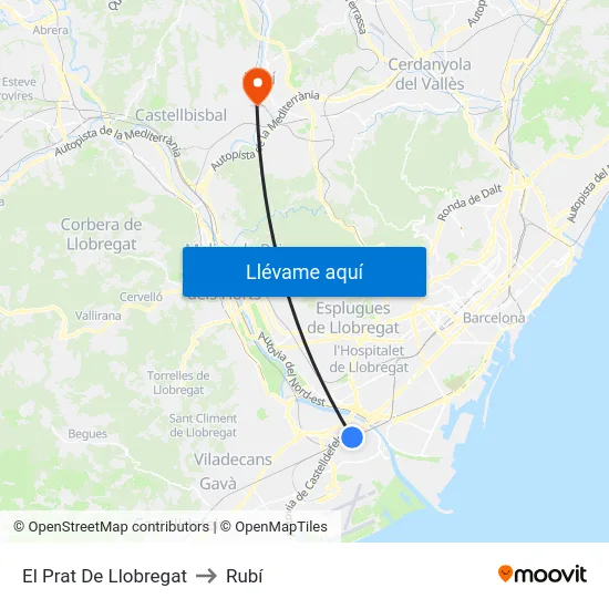 El Prat De Llobregat to Rubí map
