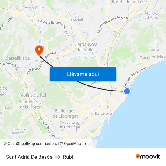 Sant Adrià De Besòs to Rubí map