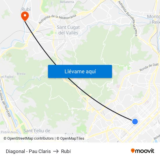 Diagonal - Pau Claris to Rubí map
