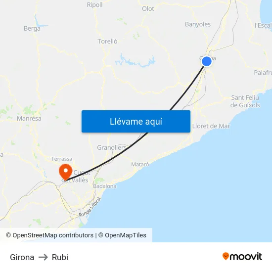 Girona to Rubí map