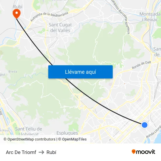 Arc De Triomf to Rubí map