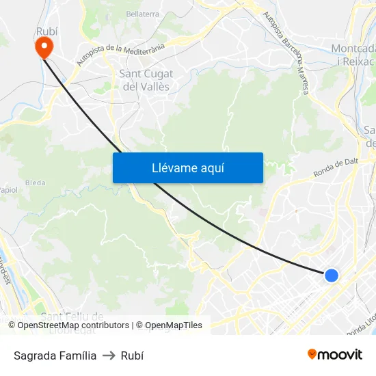 Sagrada Família to Rubí map