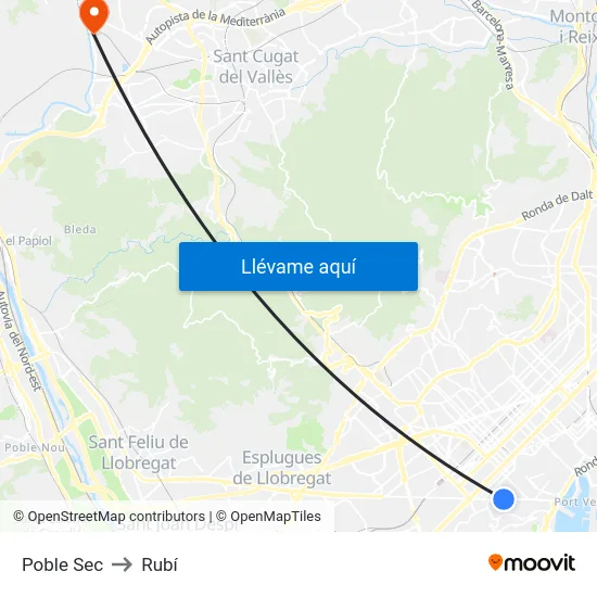 Poble Sec to Rubí map