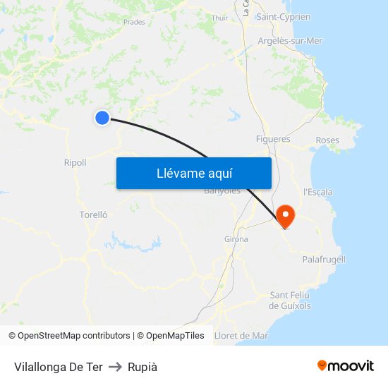 Vilallonga De Ter to Rupià map