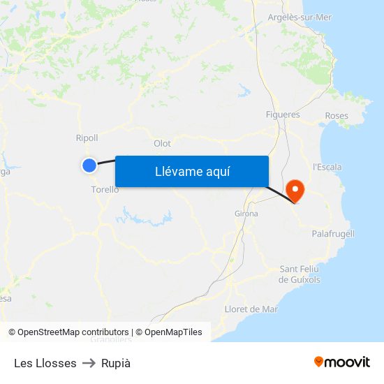 Les Llosses to Rupià map