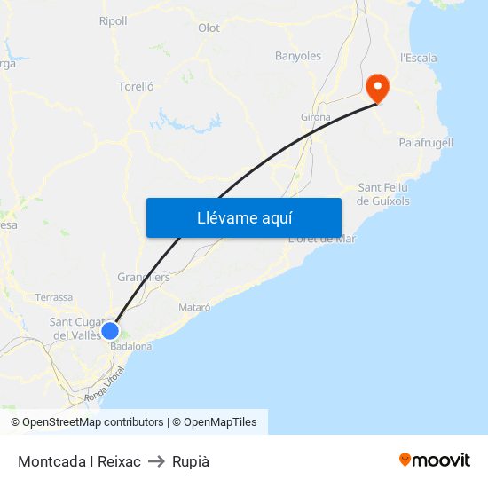 Montcada I Reixac to Rupià map
