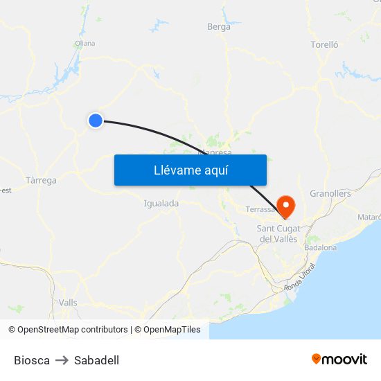 Biosca to Sabadell map