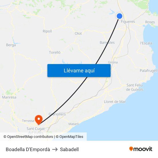 Boadella D'Empordà to Sabadell map