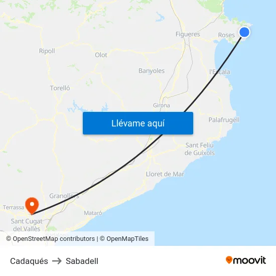 Cadaqués to Sabadell map