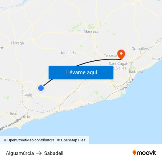 Aiguamúrcia to Sabadell map