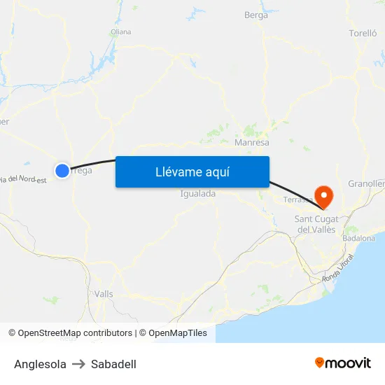 Anglesola to Sabadell map